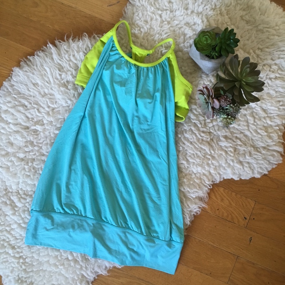 LULULEMON blue/lime green tank top w/ bra